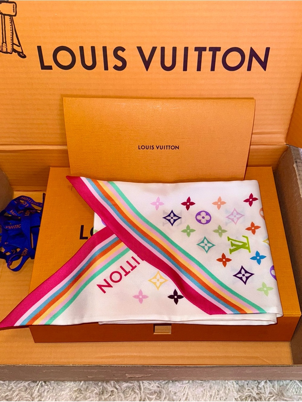 💗 NEW! RECEIPT! Louis Vuitton Murakami Silk Bandeau Lavaliere monogram scarf